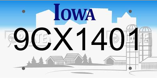 9CX1401 Iowa License Plate