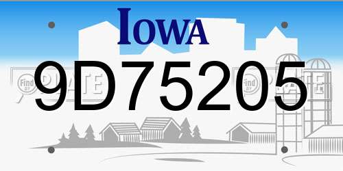 9D75205 Iowa License Plate