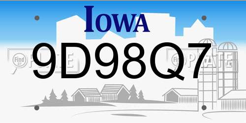 9D98Q7 Iowa License Plate