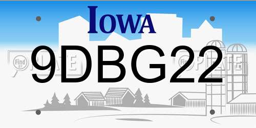 9DBG22 Iowa License Plate