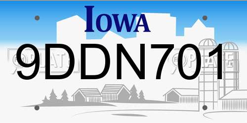9DDN701 Iowa License Plate
