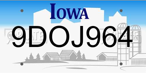 9DOJ964 Iowa License Plate
