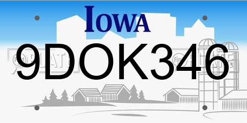 9DOK346 Iowa License Plate