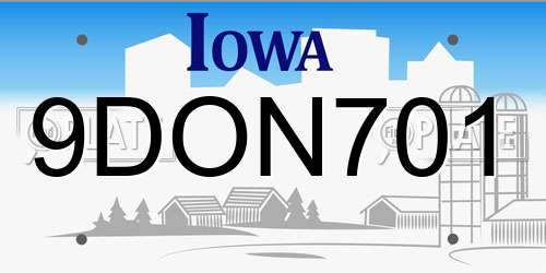 9DON701 Iowa License Plate