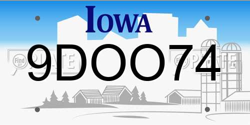 9DOO74 Iowa License Plate