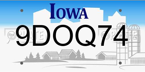 9DOQ74 Iowa License Plate