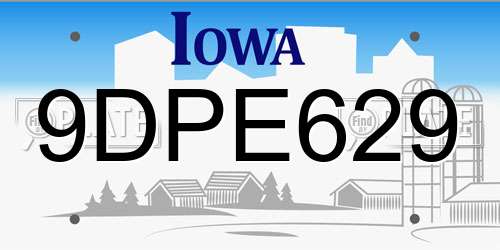 9DPE629 Iowa License Plate
