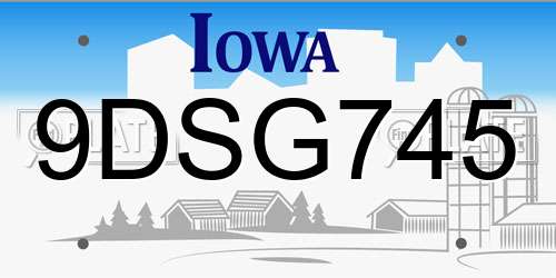 9DSG745 Iowa License Plate