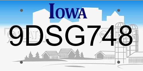 9DSG748 Iowa License Plate