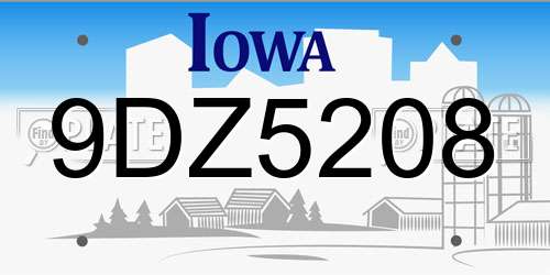 9DZ5208 Iowa License Plate