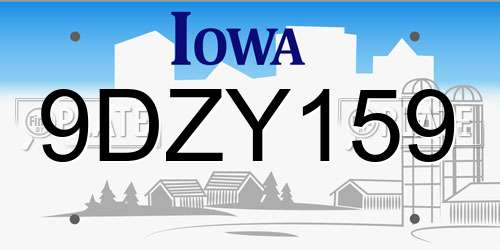 9DZY159 Iowa License Plate