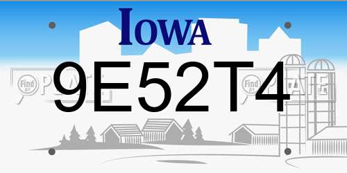 9E52T4 Iowa License Plate