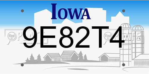9E82T4 Iowa License Plate