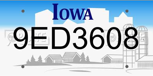 9ED3608 Iowa License Plate