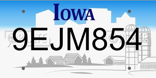 9EJM854 Iowa License Plate