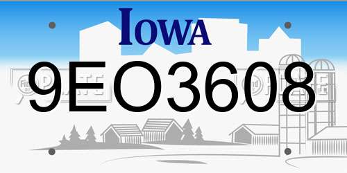 9EO3608 Iowa License Plate