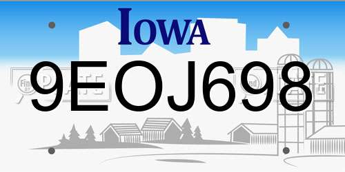 9EOJ698 Iowa License Plate