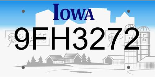 9FH3272 Iowa License Plate