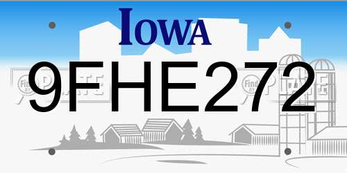 9FHE272 Iowa License Plate