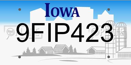 9FIP423 Iowa License Plate