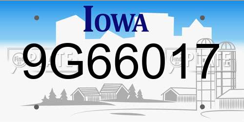 9G66017 Iowa License Plate