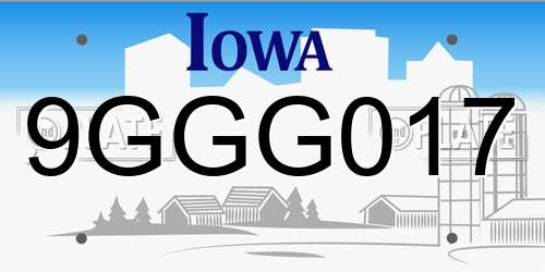 9GGG017 Iowa License Plate