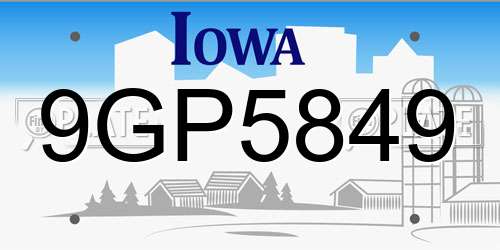 9GP5849 Iowa License Plate