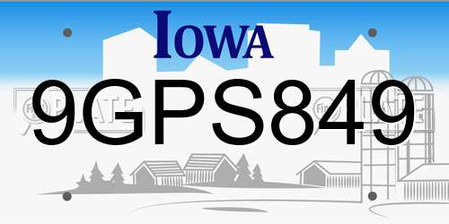 9GPS849 Iowa License Plate