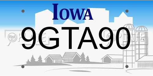 9GTA90 Iowa License Plate