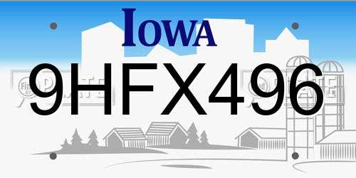 9HFX496 Iowa License Plate