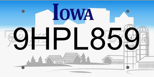 9HPL859 Iowa License Plate