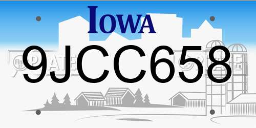 9JCC658 Iowa License Plate