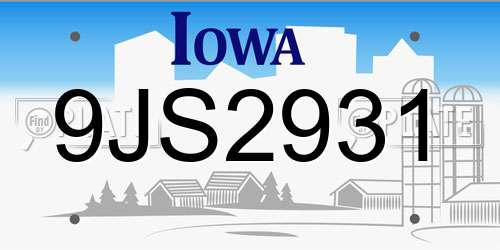 9JS2931 Iowa License Plate