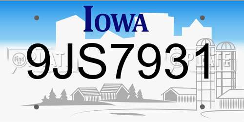 9JS7931 Iowa License Plate