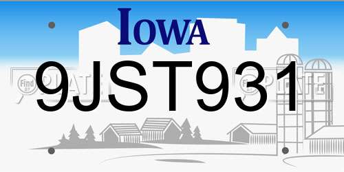 9JST931 Iowa License Plate