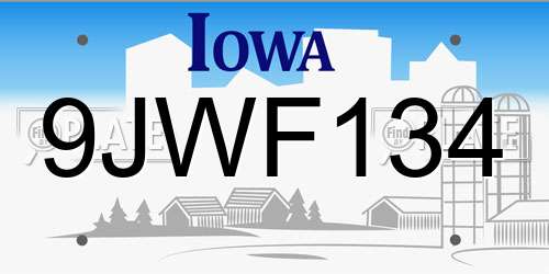 9JWF134 Iowa License Plate