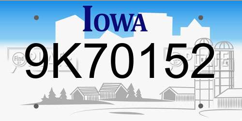 9K70152 Iowa License Plate