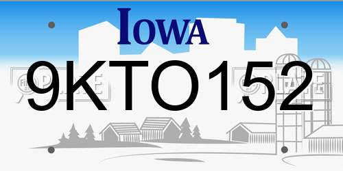 9KTO152 Iowa License Plate