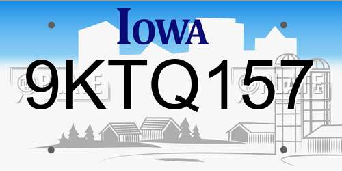 9KTQ157 Iowa License Plate