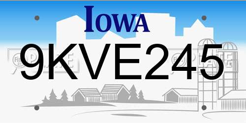 9KVE245 Iowa License Plate