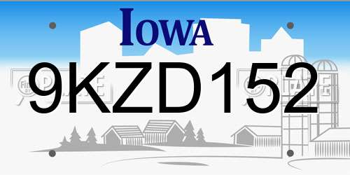 9KZD152 Iowa License Plate