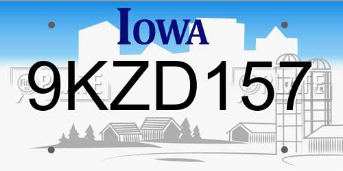 9KZD157 Iowa License Plate