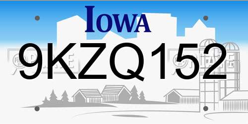 9KZQ152 Iowa License Plate