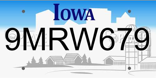 9MRW679 Iowa License Plate