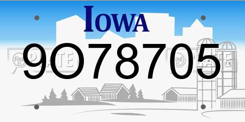 9O78705 Iowa License Plate