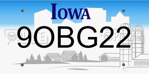 9OBG22 Iowa License Plate
