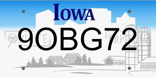 9OBG72 Iowa License Plate