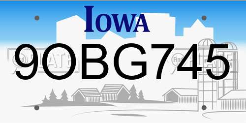 9OBG745 Iowa License Plate