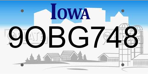 9OBG748 Iowa License Plate