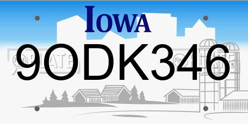 9ODK346 Iowa License Plate